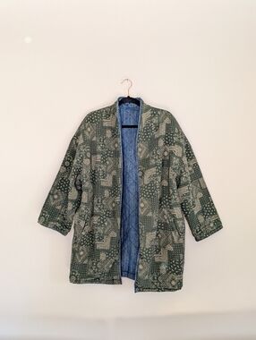 Reversible Denim Paisley Quilted Blanket Coat